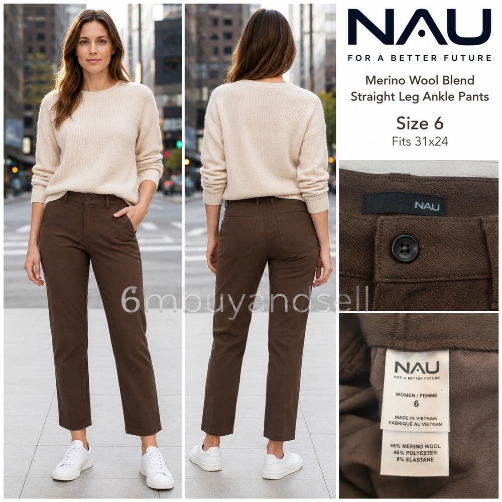 Nau Merino Wool Blend Straight Leg Ankle Pants Brown Size 6 RN119269